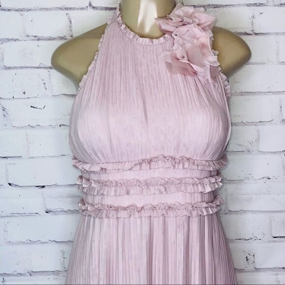 Js Collections Blush Pleated Mesh Halter FL Gown - Picture 9 of 15